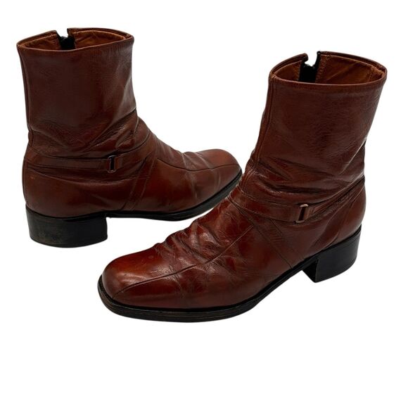 VTG ACME Circle A Chelsea Boots Leather Square Toe Hipster Mens Size 10.5 Brown - Picture 1 of 10